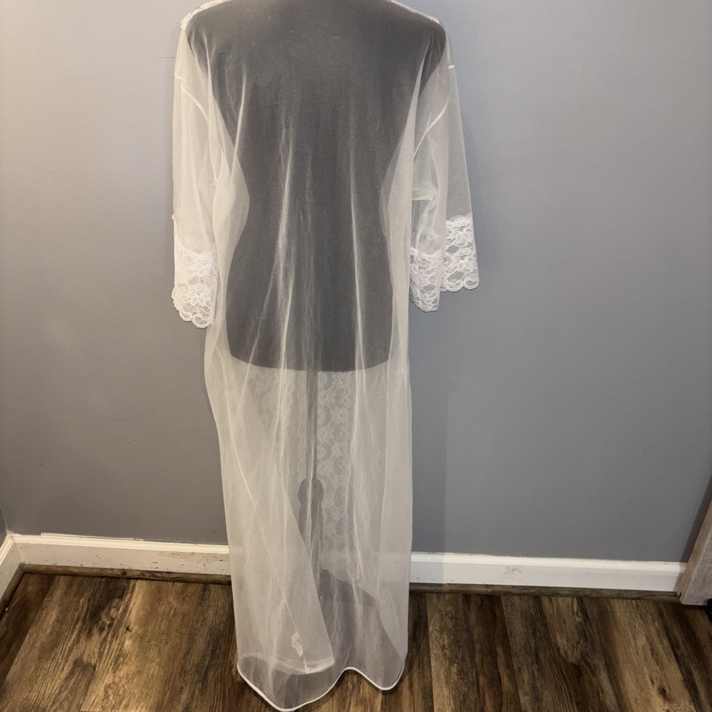 Vintage Sears Long White Lace Robe Sheer Nylon Romantic Wedding USA Made Size M - Picture 5 of 10